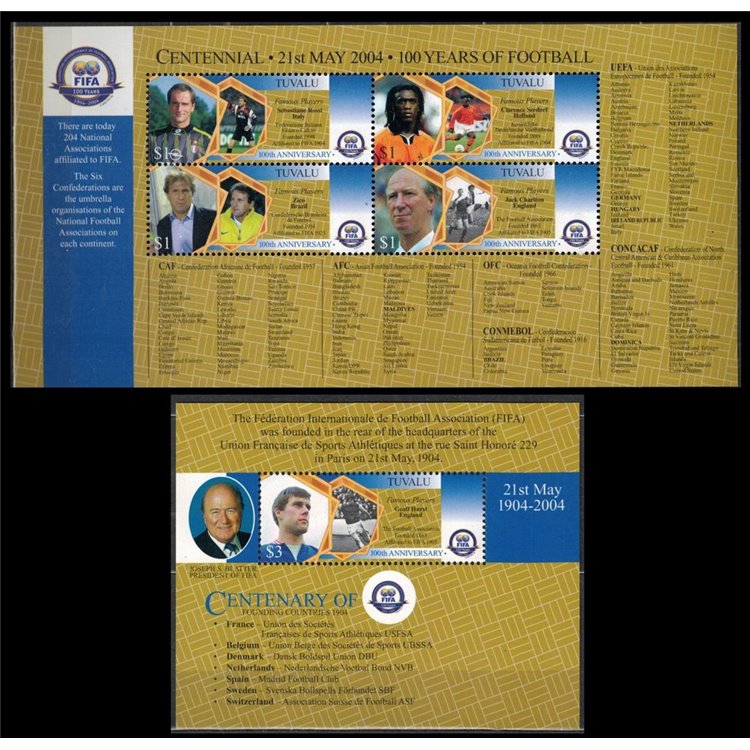 TUVALU 2004 FIFA centenary 4v + 1 s/s MNH**