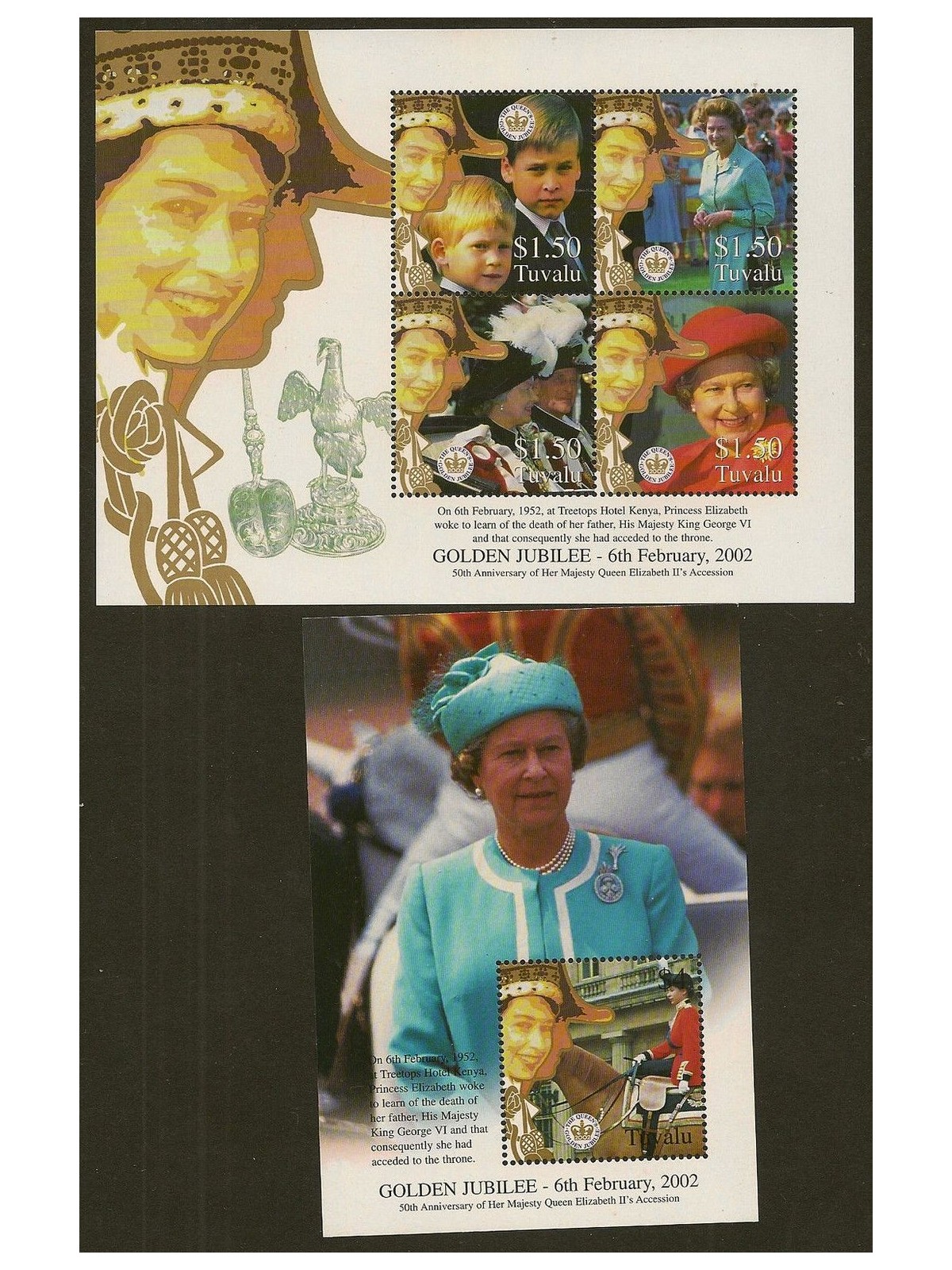 TUVALU 2002 Golden jubilee 4v + 1 s/s MNH**