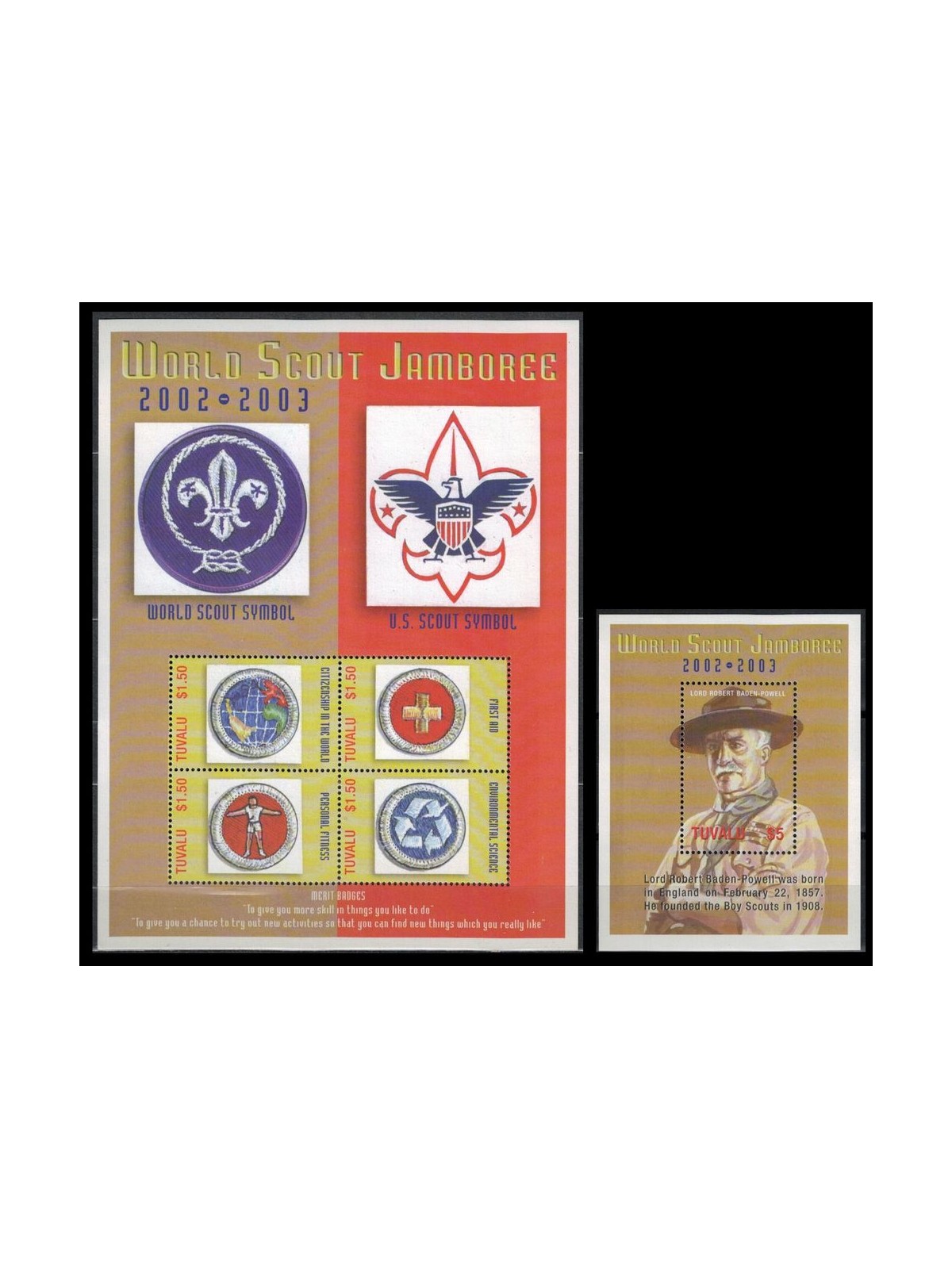 TUVALU 2002 Scouting 4v + 1 BF MNH**