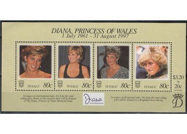 TUVALU 1998 Death of Diana 1 BF MNH**
