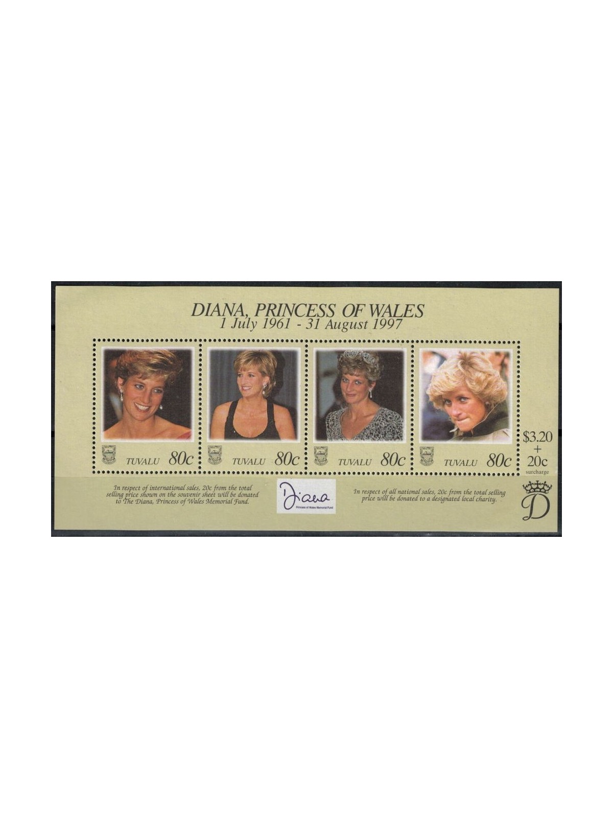 TUVALU 1998 Death of Diana 1 s/s MNH**