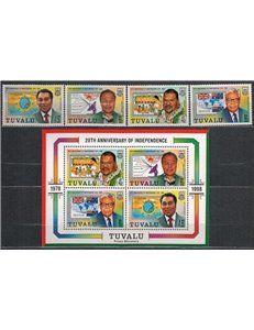 TUVALU 1998 20 years independence 4v + 1 BF MNH**