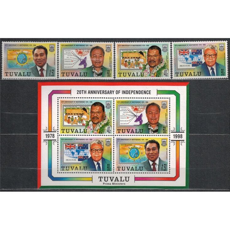 TUVALU 1998 20 years independence 4v + 1 BF MNH**