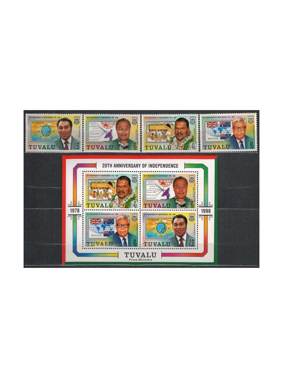 TUVALU 1998 20 years independence 4v + 1 s/s MNH**