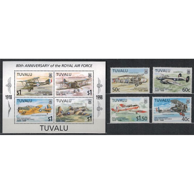TUVALU 1998 80 years R.A.F. 4v + 1 BF MNH**