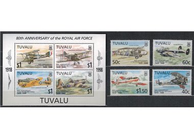 TUVALU 1998 80 years RAF 4v + 1 s/s MNH**
