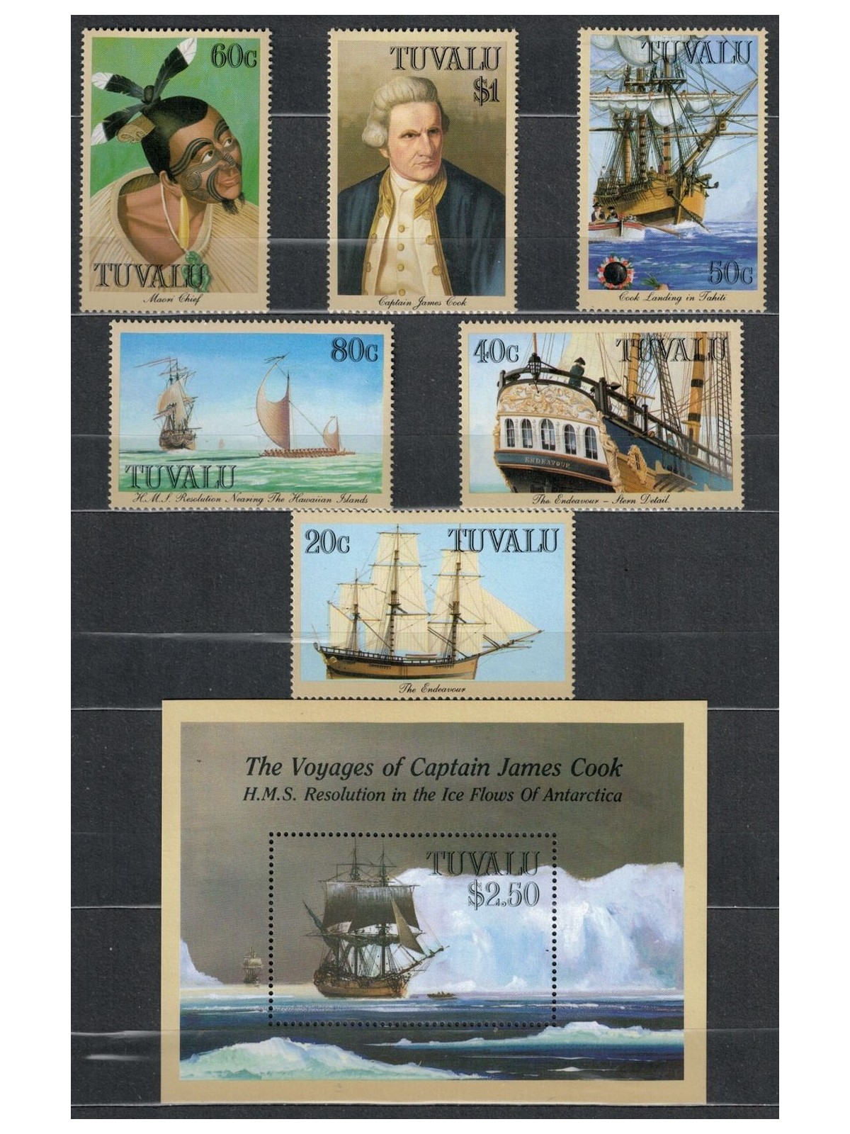TUVALU 1988 James Cook 6v + 1 BF MNH**