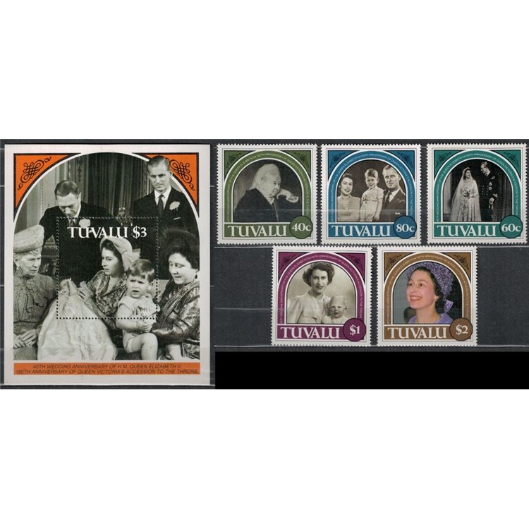 TUVALU 1987 Royal wedding 40th anniversary 5v + 1 s/s MNH**