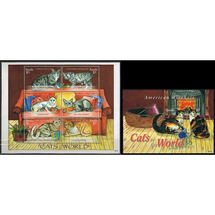 TUVALU 2008 Cats 4v + 1 BF MNH**
