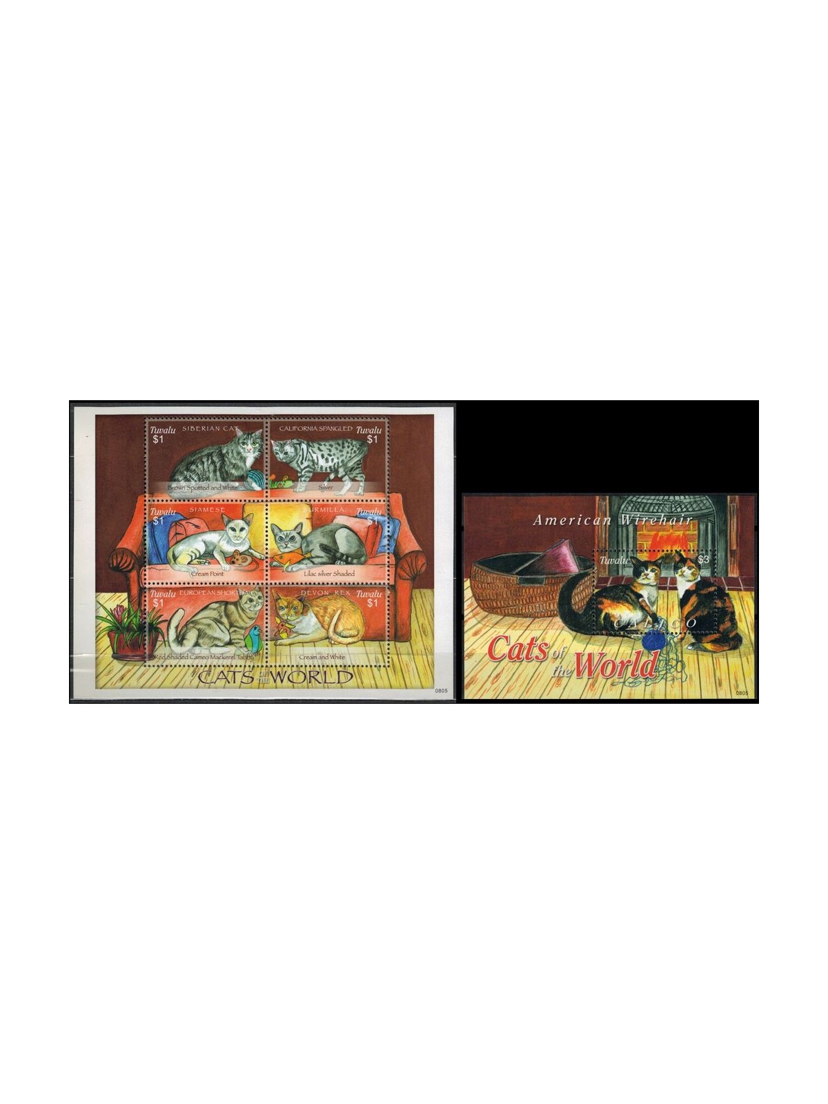 TUVALU 2008 Cats 4v + 1 BF MNH**