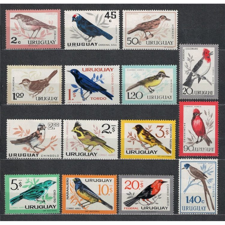 URUGUAY 1962-63 Fauna, indigenous birds 15v MNH**