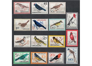 URUGUAY 1962-63 Fauna, indigenous birds 15v MNH**