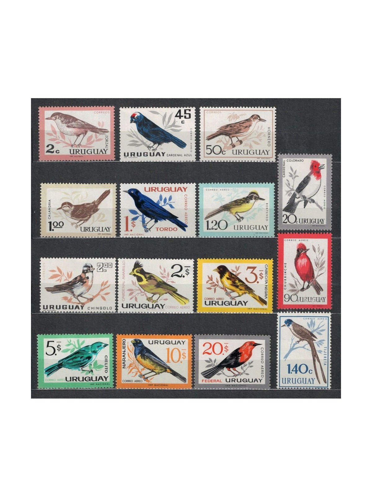URUGUAY 1962-63 Fauna, uccelli indigeni 15v MNH**