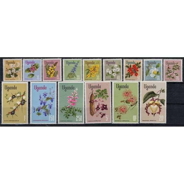 UGANDA 1969 Serie ordinaria, fiori 15v MNH**