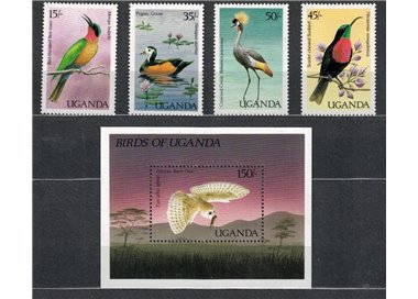 UGANDA 1987 Birds 4 v + 1 s/s