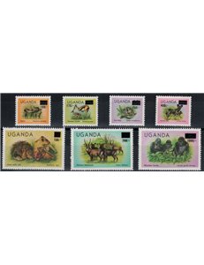 UGANDA 1983 Animali, sovrastampati 7v MNH**