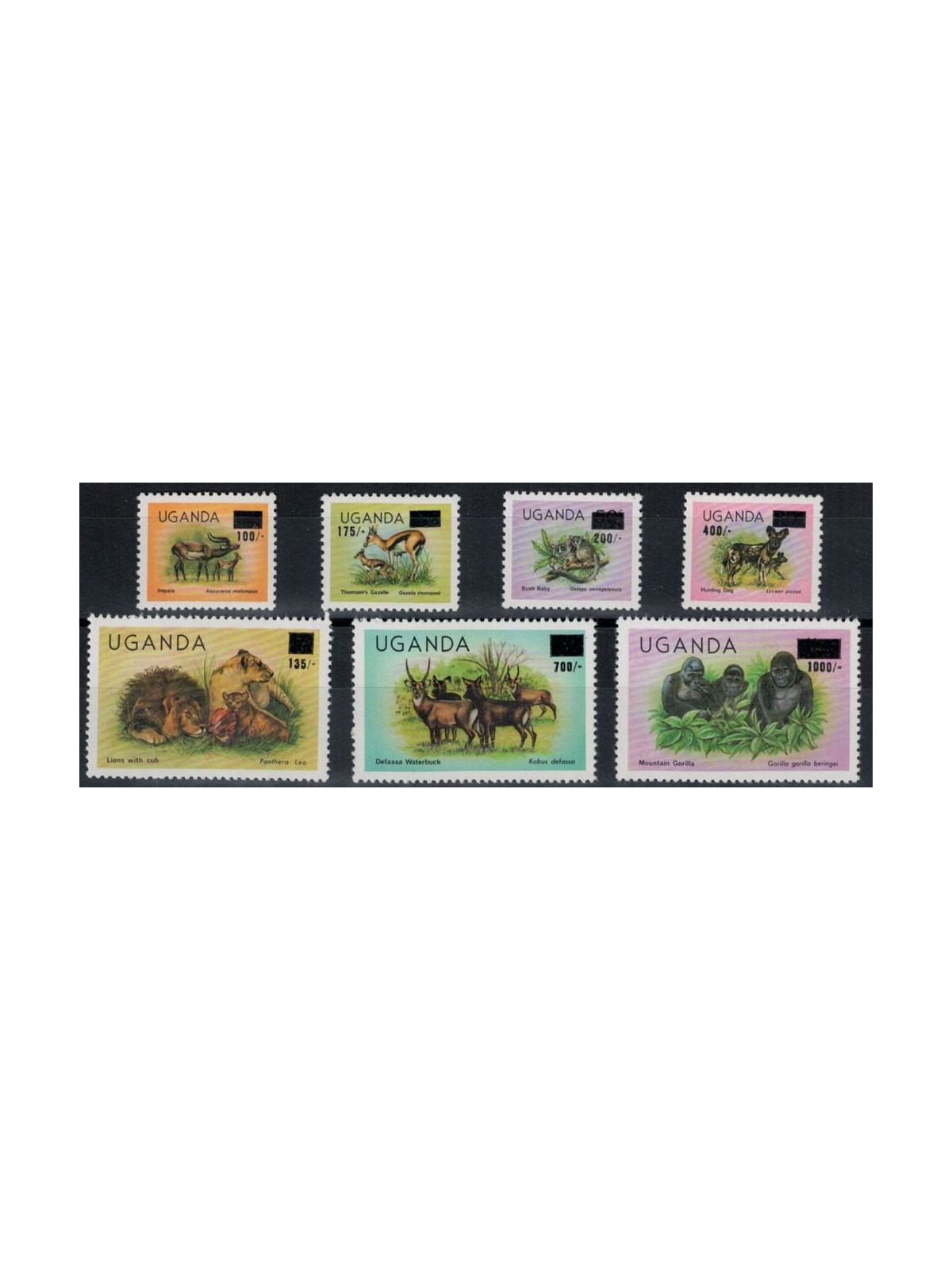 UGANDA 1983 Animali, sovrastampati 7v MNH**