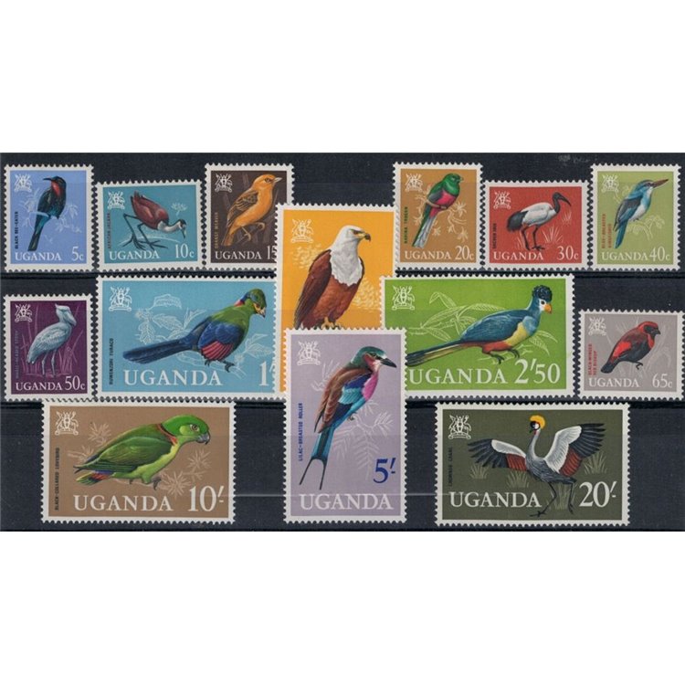 UGANDA 1965 Ordinaries, birds - Definitives, birds 14 v