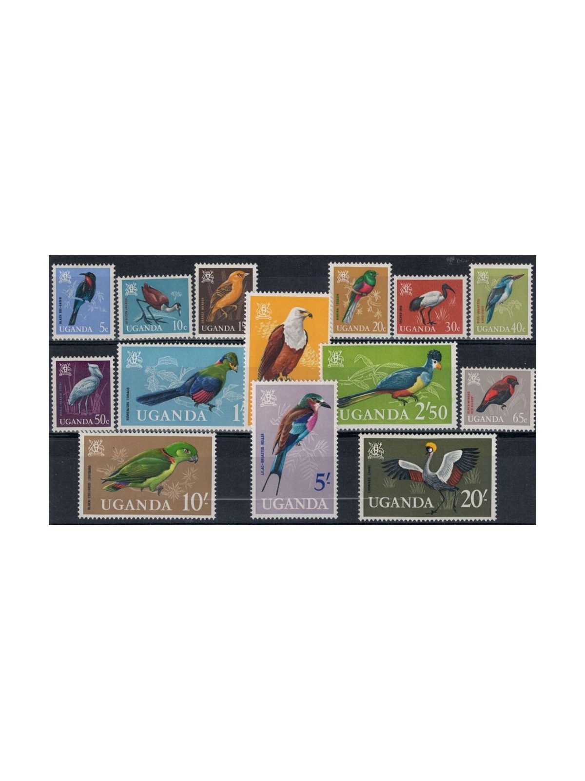 UGANDA 1965 Ordinaries, birds - Definitives, birds 14 v