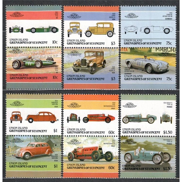 UNION ISLAND 1986 Automobili 12v MNH**
