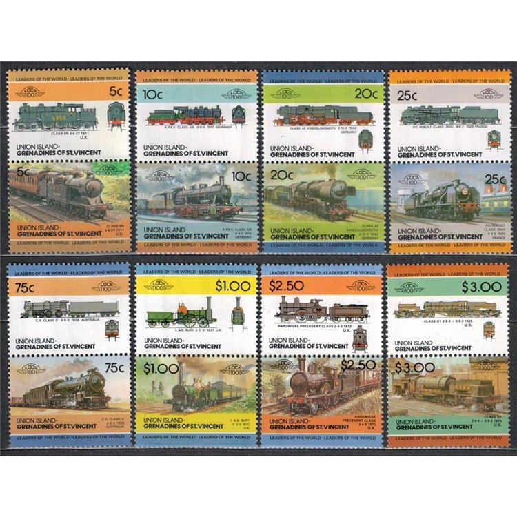UNION ISLAND 1984 Locomotives, trains 16v MNH**