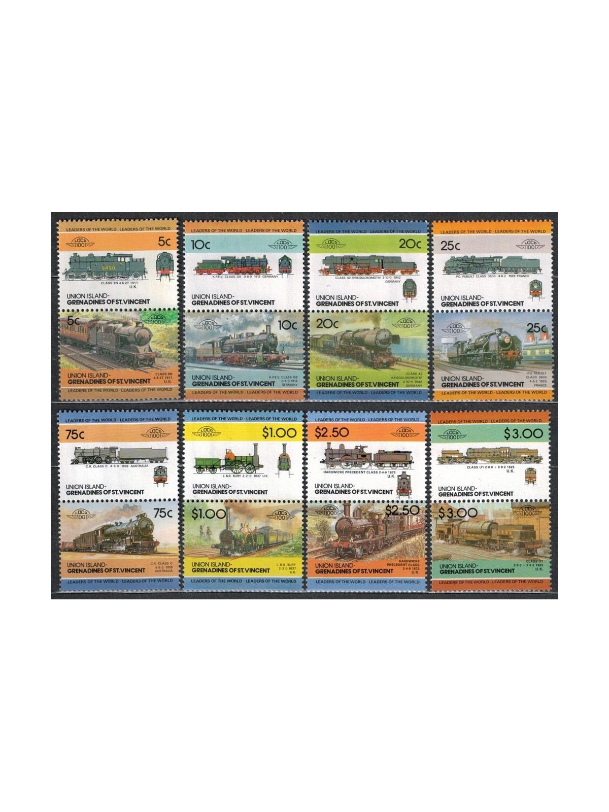 UNION ISLAND 1984 Locomotive, treni 16v MNH**