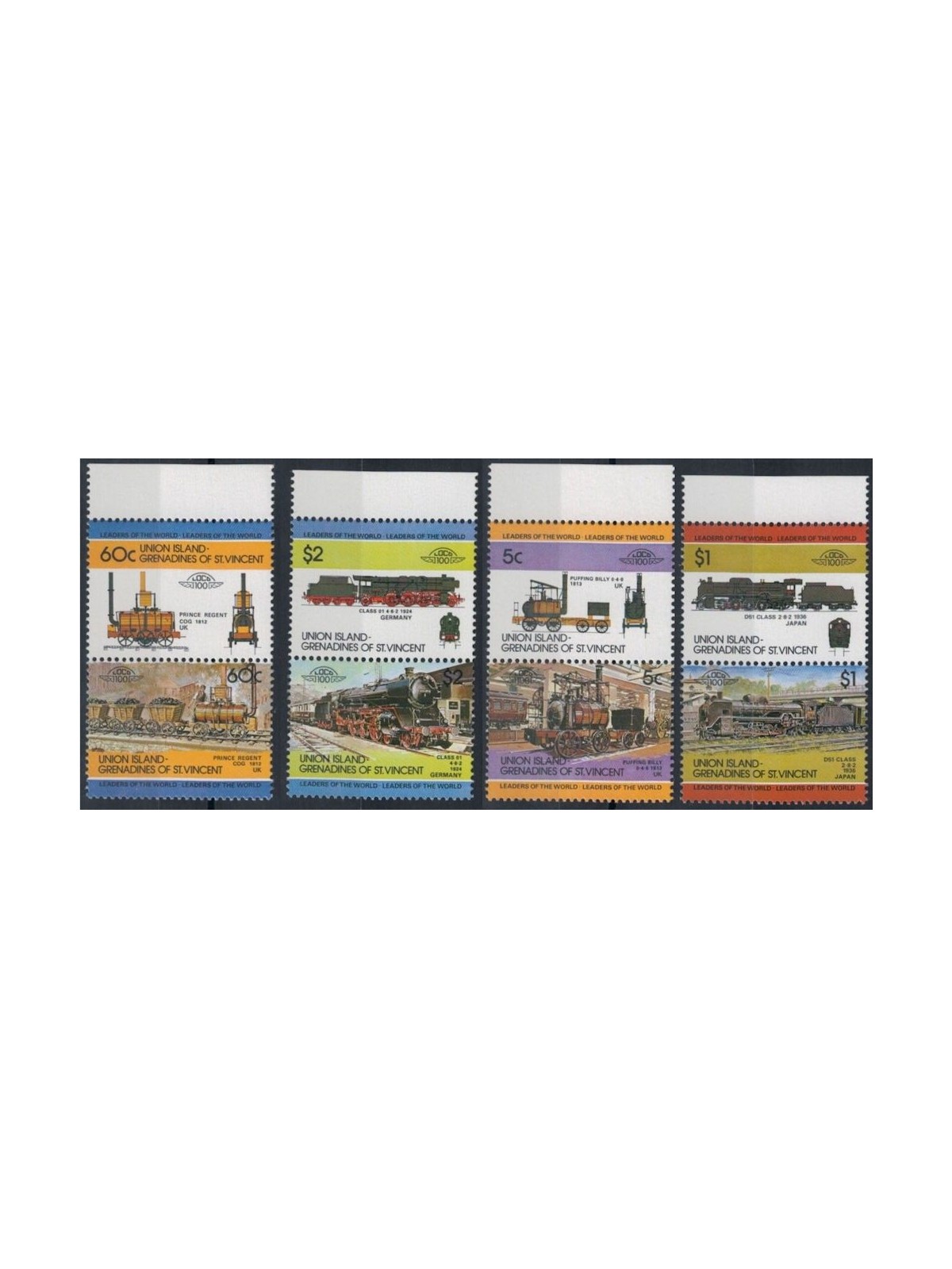 UNION ISLAND 1984 Locomotives, trains 8v MNH**