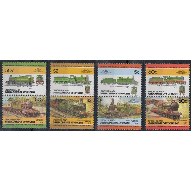 UNION ISLAND 1985 Locomotives, trains 8v MNH**