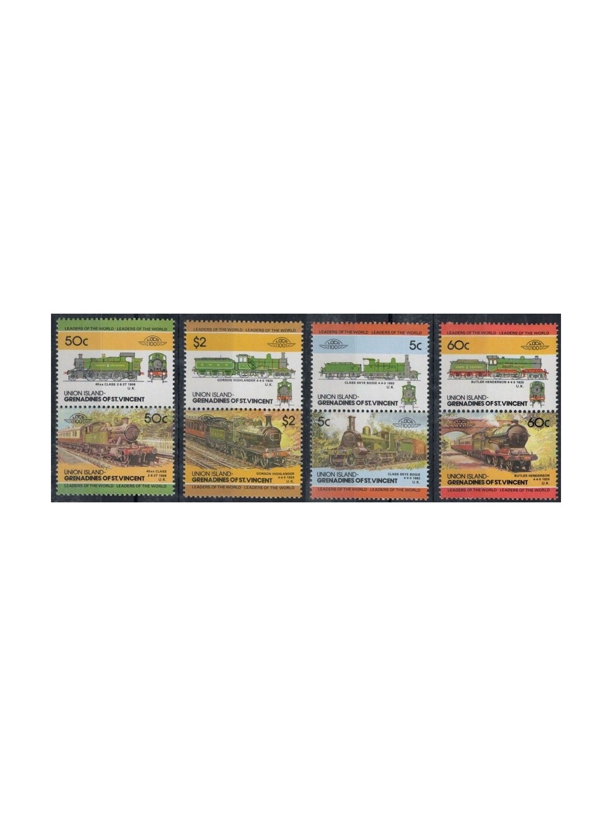 UNION ISLAND 1985 Locomotives, trains 8v MNH**
