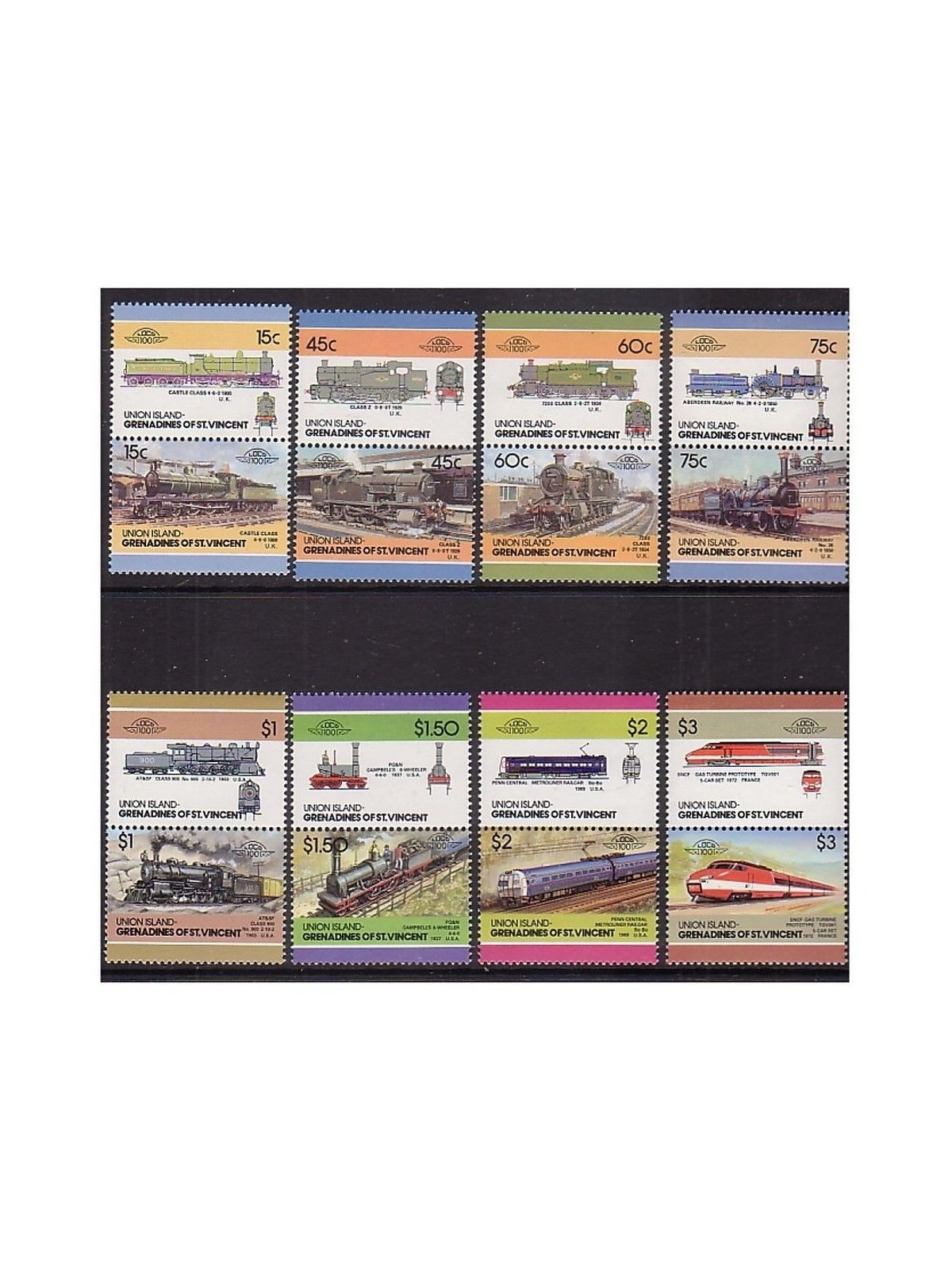 UNION ISLAND 1986 Locomotives, trains 16v MNH**