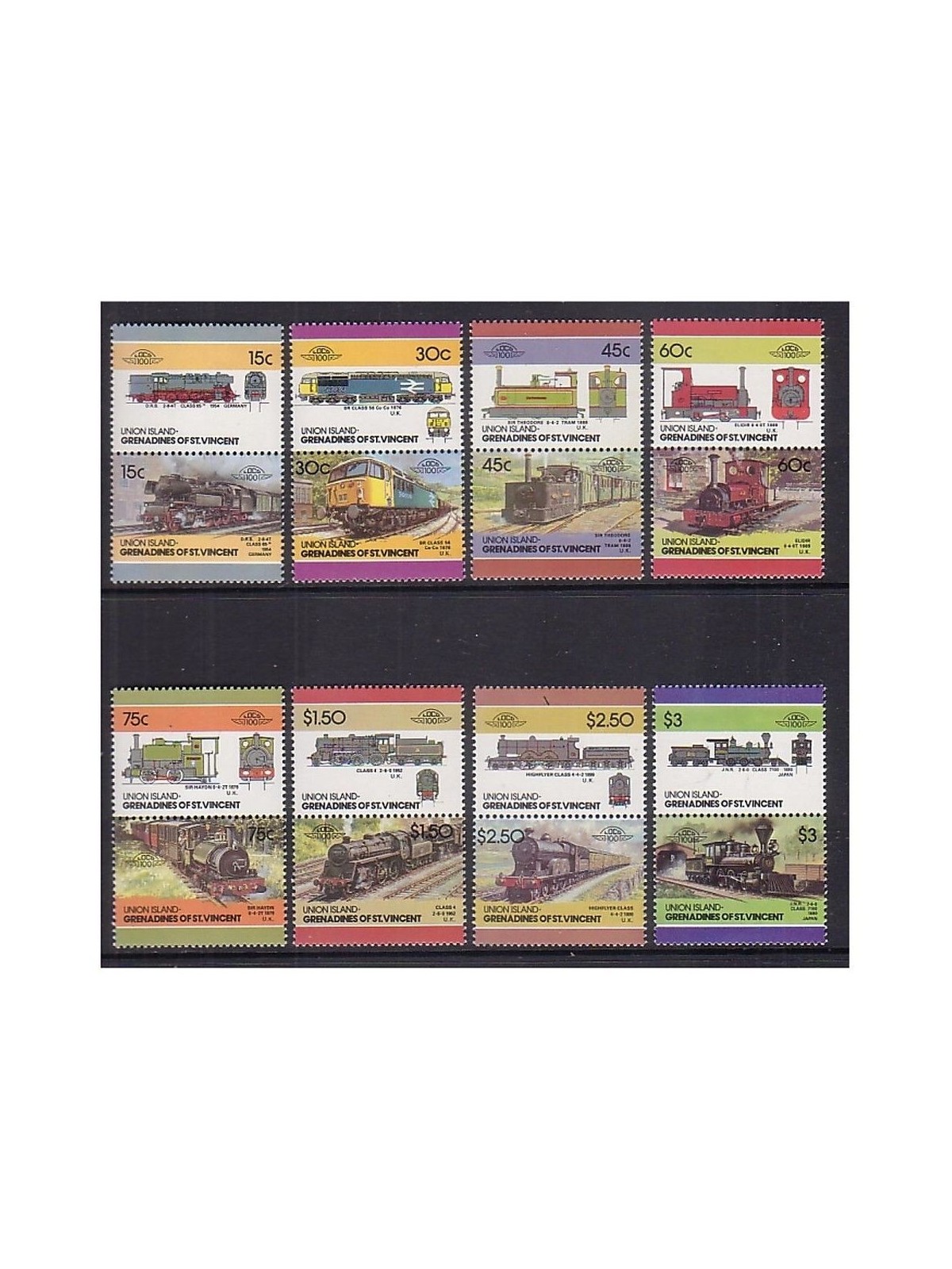 UNION ISLAND 1986 Trains, locomotives 16v MNH**