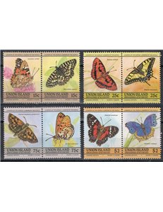 UNION ISLAND 1985 Butterflies 8v MNH**