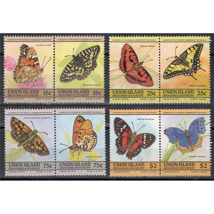 UNION ISLAND 1985 Butterflies 8v MNH**