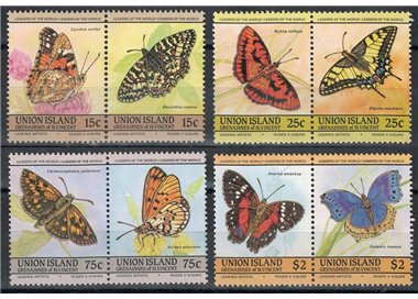 UNION ISLAND 1985 Farfalle 8v MNH**