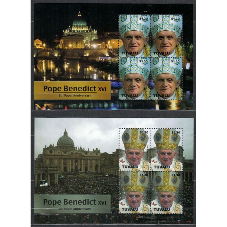 TUVALU 2010 Pope Benedict XVI 8v MNH**