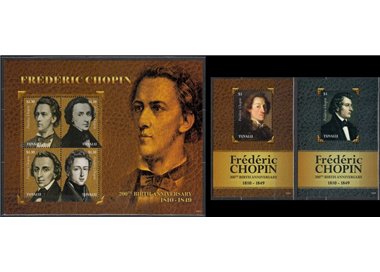 TUVALU 2010 Frederic Chopin 4v + 2 BF MNH**
