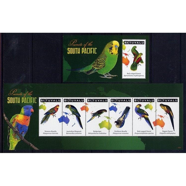 TUVALU 2011 Parrots of the South Pacific 6v + 1 BF MNH**