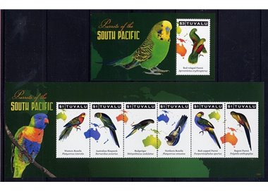TUVALU 2011 Parrots of the South Pacific 6v + 1 BF MNH**