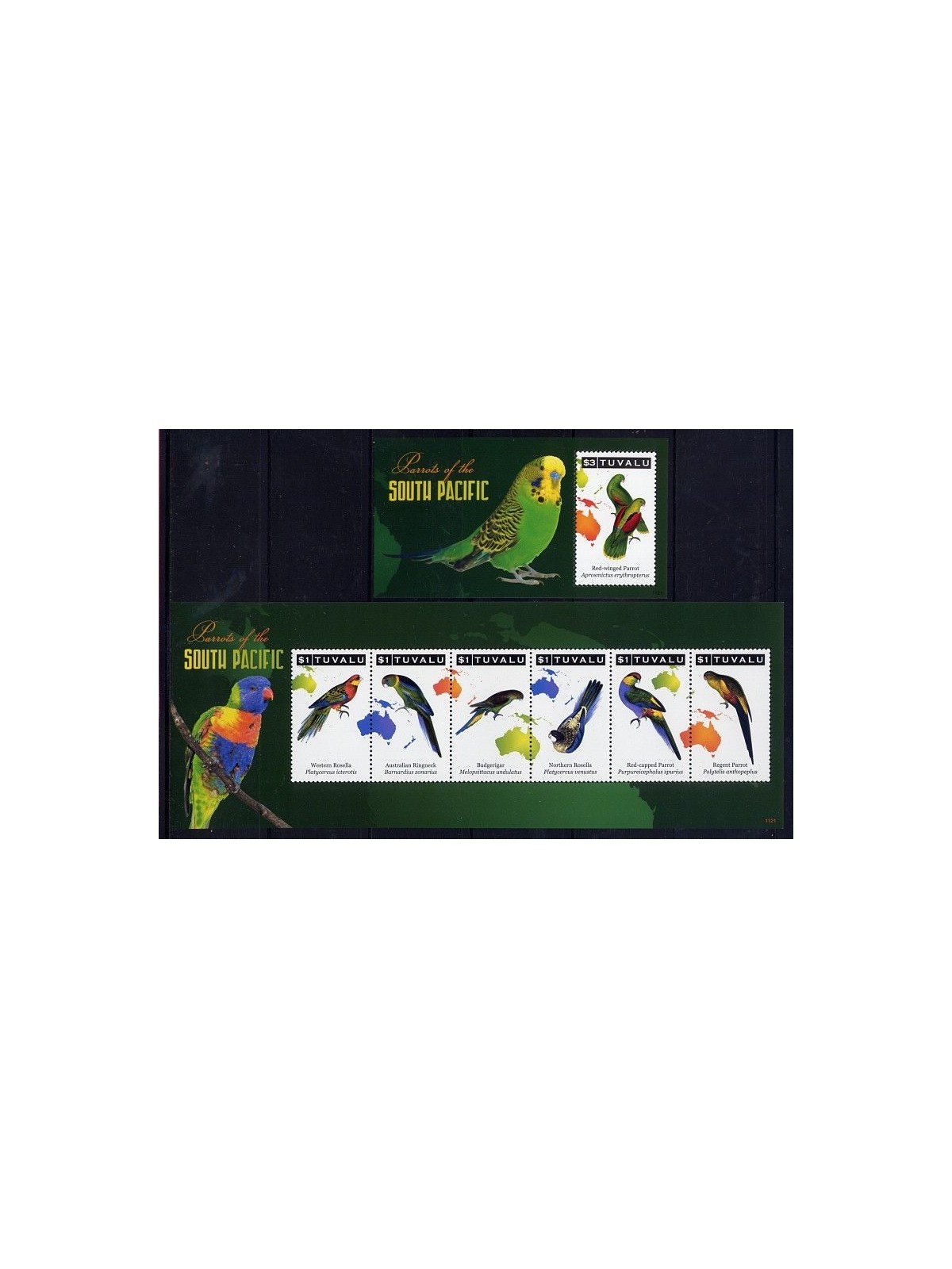 TUVALU 2011 Parrots of the South Pacific 6v + 1 BF MNH**