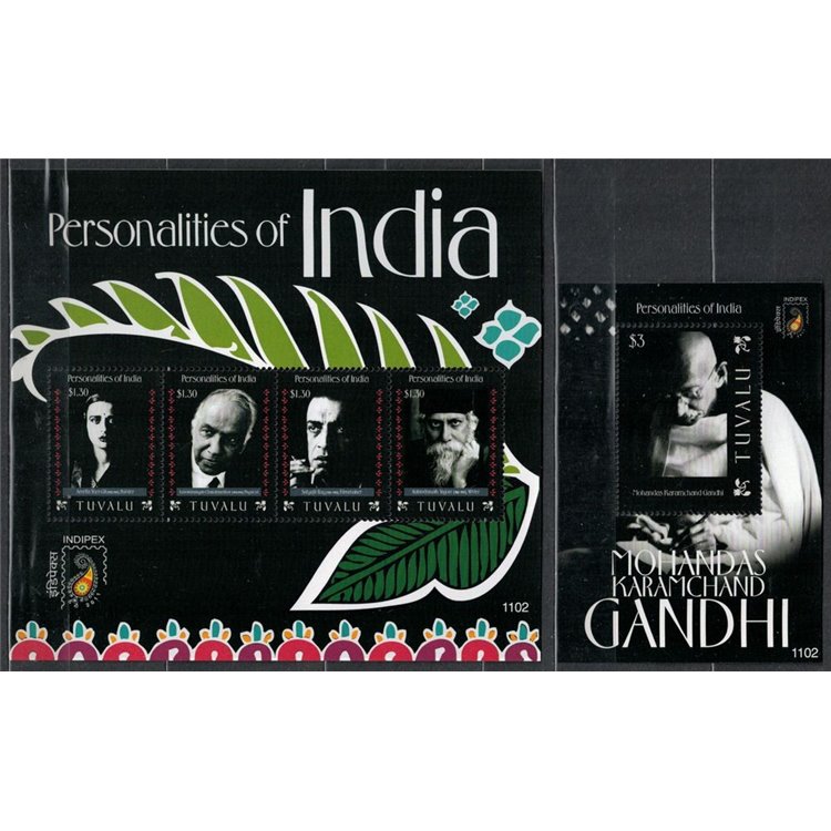 TUVALU 2011 Personalities of India 4v + 1 BF MNH**