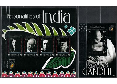 TUVALU 2011 Personalities of India 4v + 1 BF MNH**