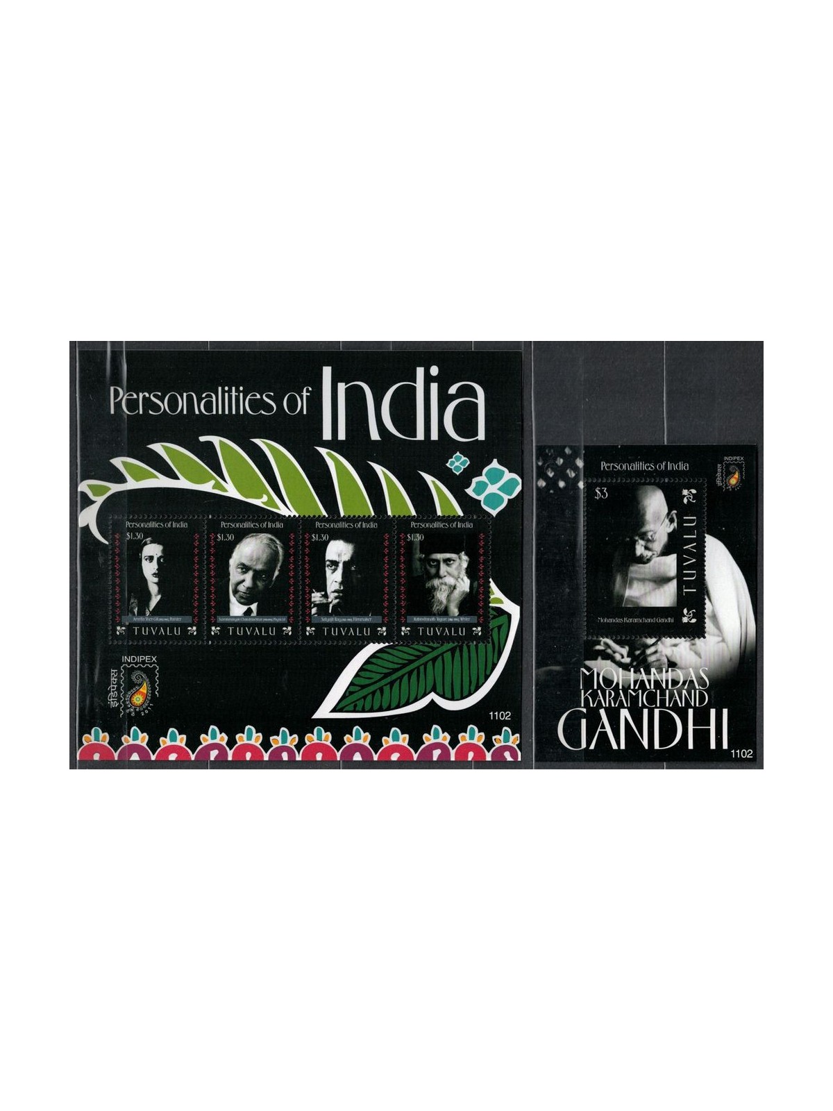 TUVALU 2011 Personalities of India 4v + 1 BF MNH**