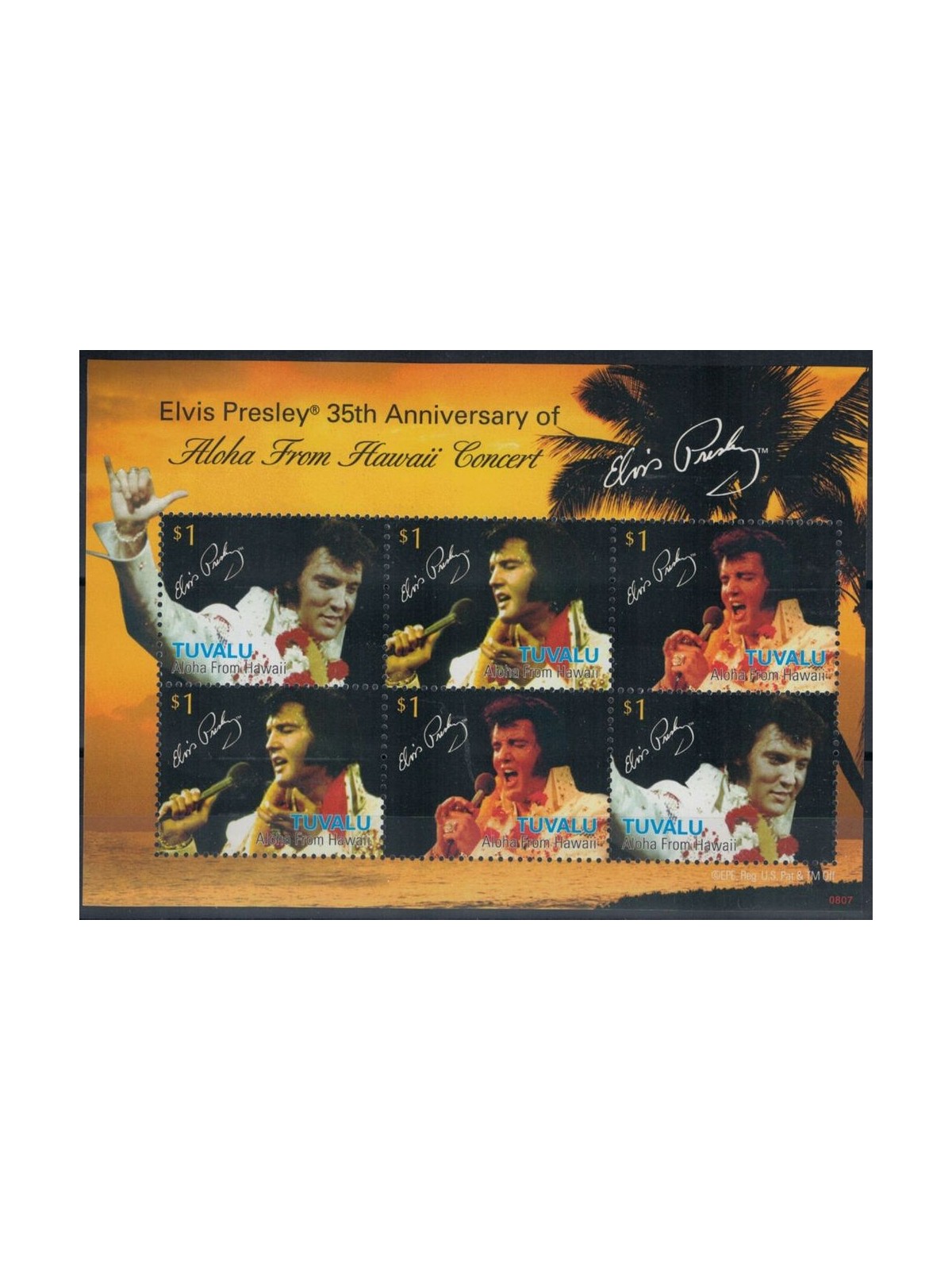 TUVALU 2008 Elvis Presley, Aloha from Hawaii concert 6v MNH**