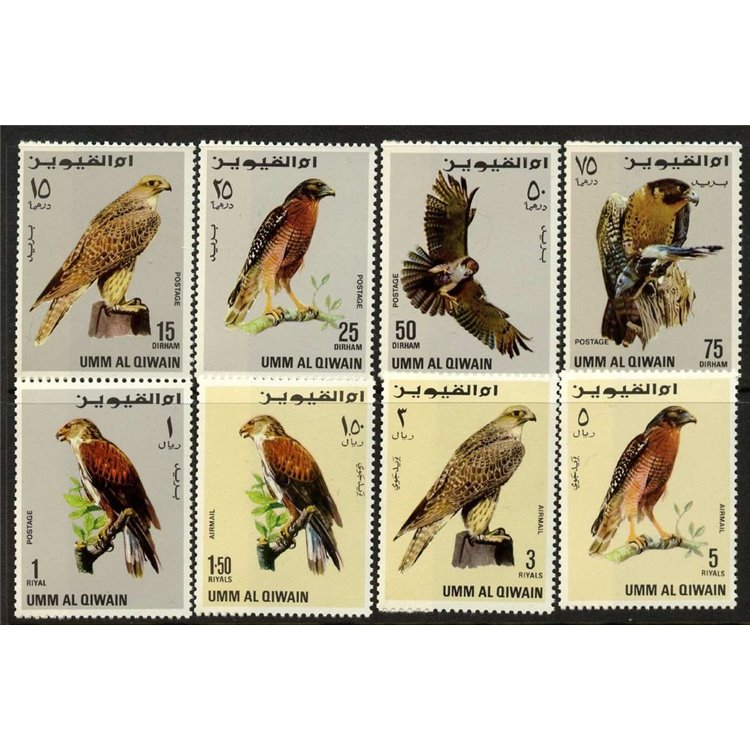 UMM AL QIWAIN 1968 Uccelli, falchi 8v MNH**