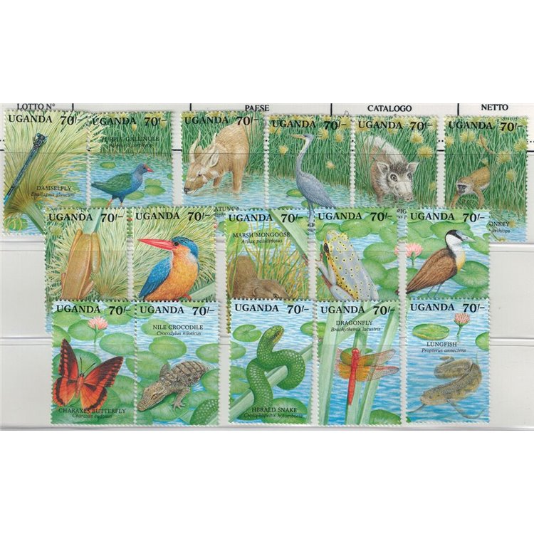 UGANDA 1990 Fauna, animali 16v MNH**