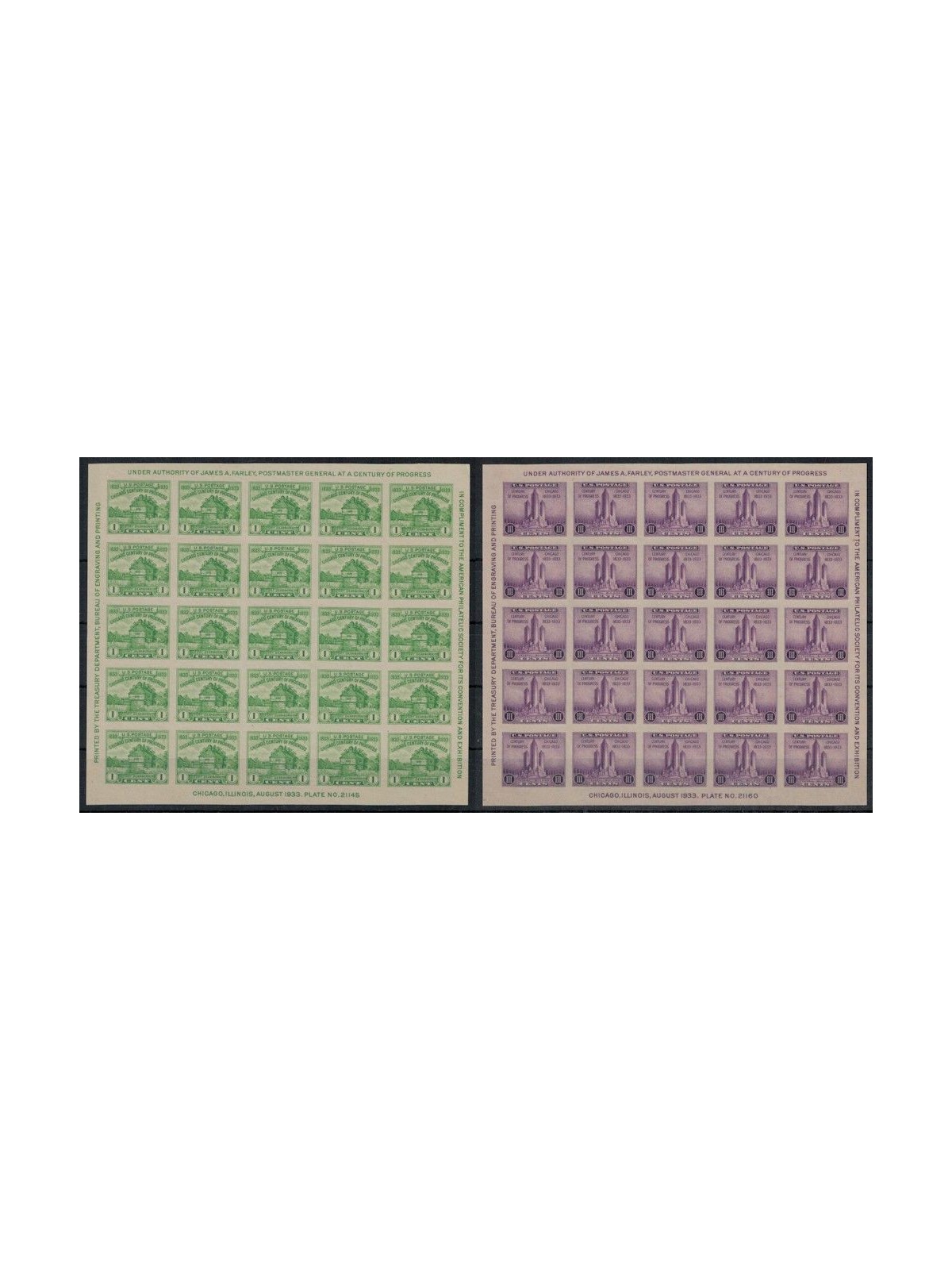 USA 1933 Esposizione di Chicago 2 BF MNH**