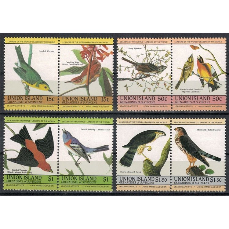 UNION ISLAND 1985 John James Audubon, birds 8v MNH**