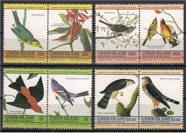 UNION ISLAND 1985 John James Audubon, uccelli 8v MNH**
