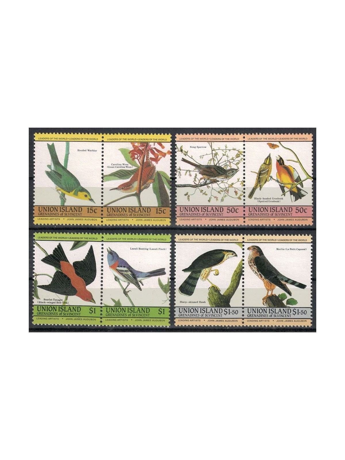 UNION ISLAND 1985 John James Audubon, birds 8v MNH**