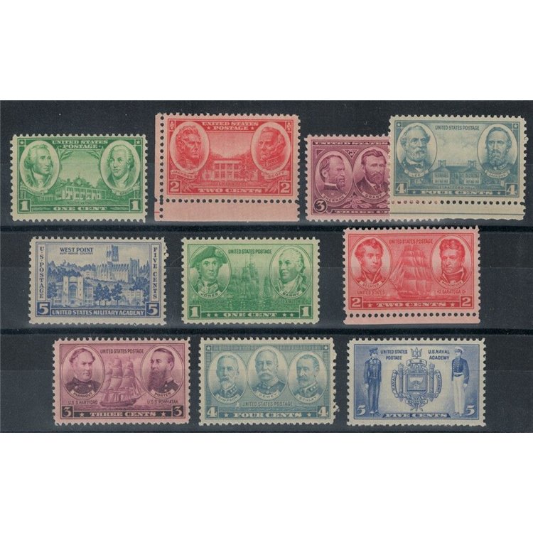 USA 1936-37 Army and Navy 10v MNH**